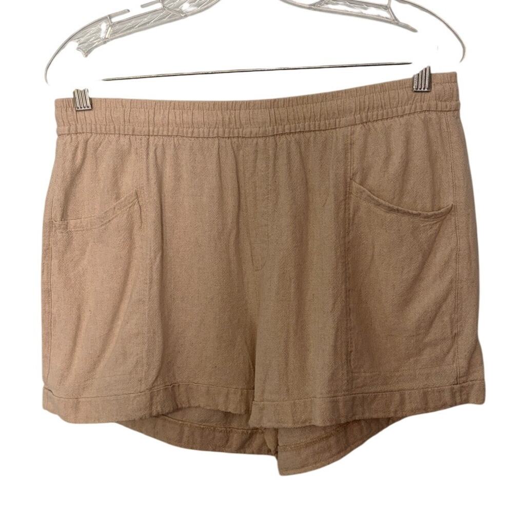 Old Navy High Rise Linen Blend Pull On Shorts M‎ Beige Tan Coastal Beach Resort